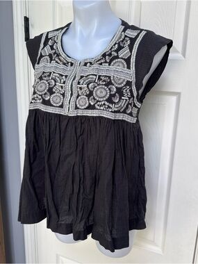 LUCKY BRAND Floral Embroidered Boho Top Womens Tunic Top Flowy Cottagecore M